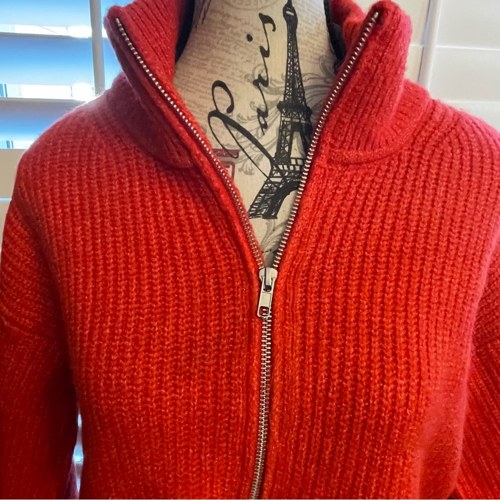 Vince Camuto Bold Orange Zip-Up Sweater - Picture 3 of 9